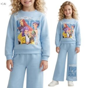 Huntrix K-POP błękitny dres dziewczęcy – bluza i szerokie spodnie